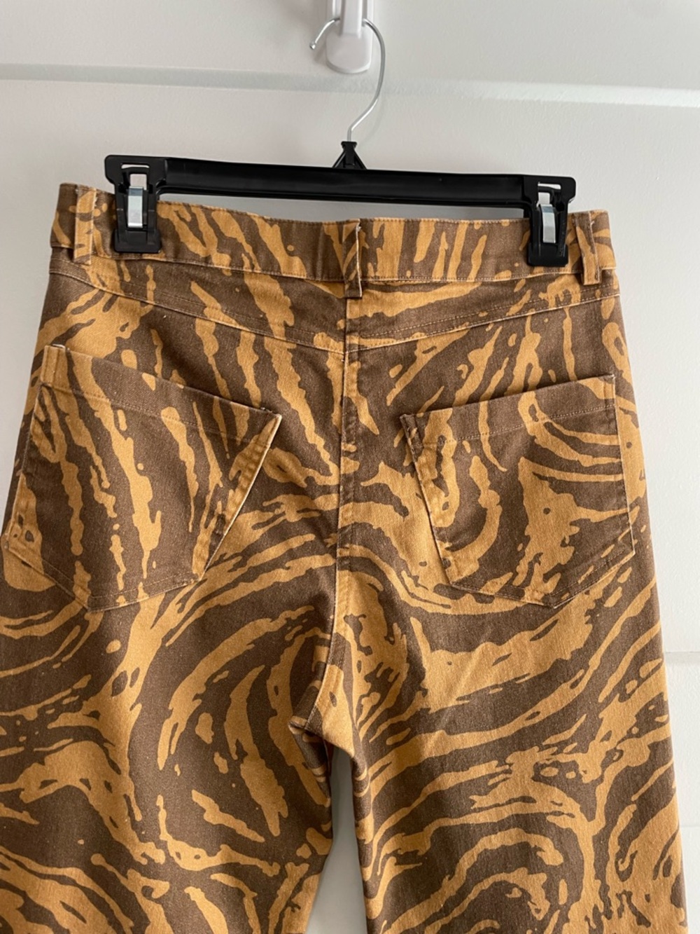 Vatka Vatka Organic Cotton Abstract Print Pants Brown Tan High Rise Straight Leg - Picture 8 of 11